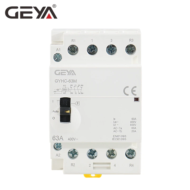 Geya Gyhc 4P 40a 63a 2nc2no Of 4no 220V/230V 50/60Hz Din Rail Huishoudelijke Ac Modulaire Contactor Handmatig Bedienen