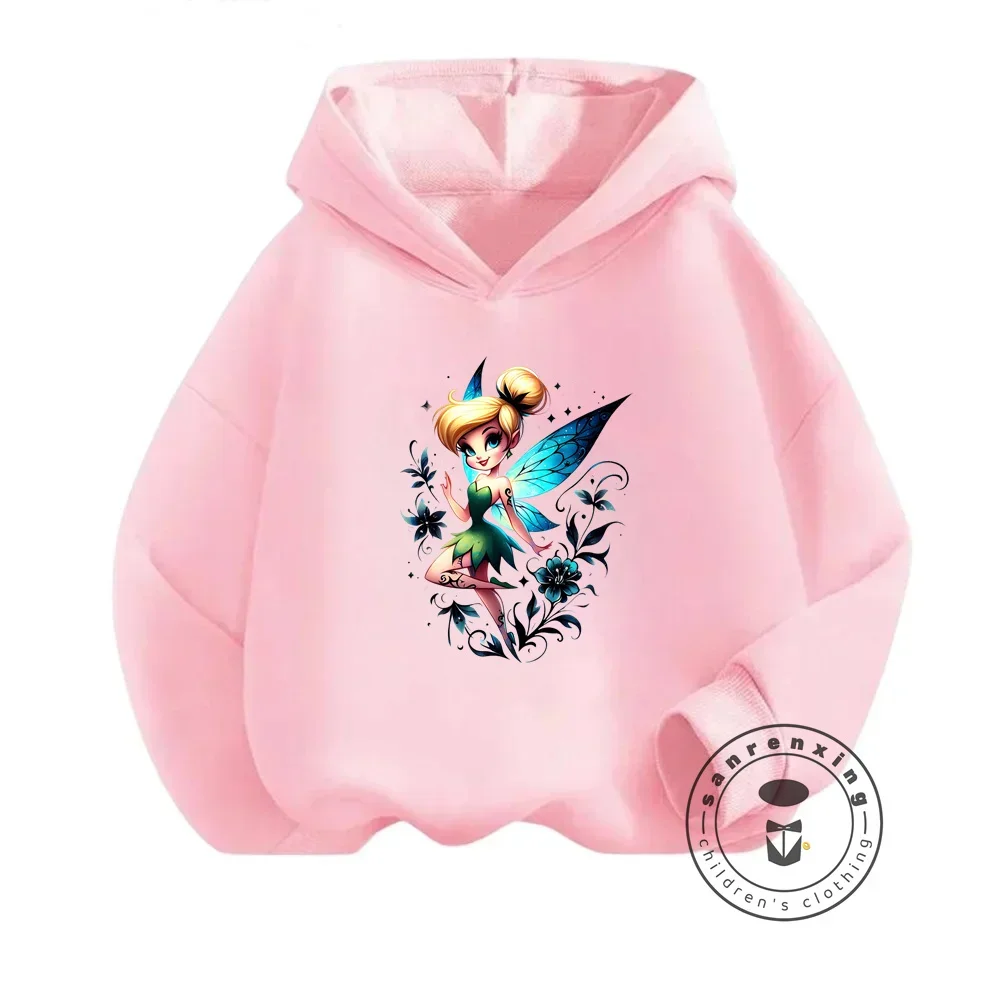 Kids Clothing Autumn Winter Cartoon Printed Casual Hoodies Girls Disney Tinker Bell Sweatshirt Children's Kawaii Cute Pullover