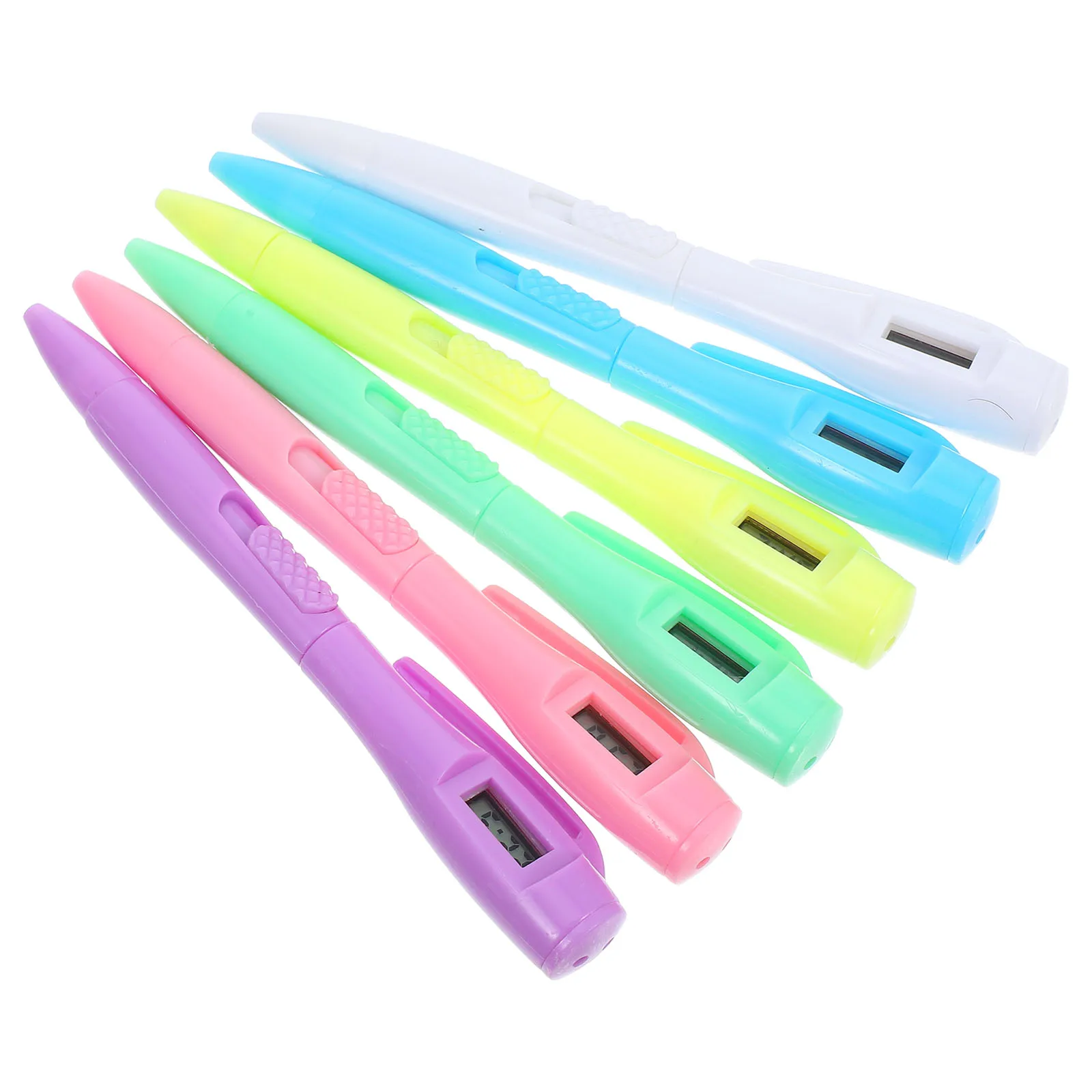 

6pcs Ballpoint Pen With Built-In Timer Smooth Writing Fine Point Study Pen For Exams Note Taking Digital Clock Function Sturdy