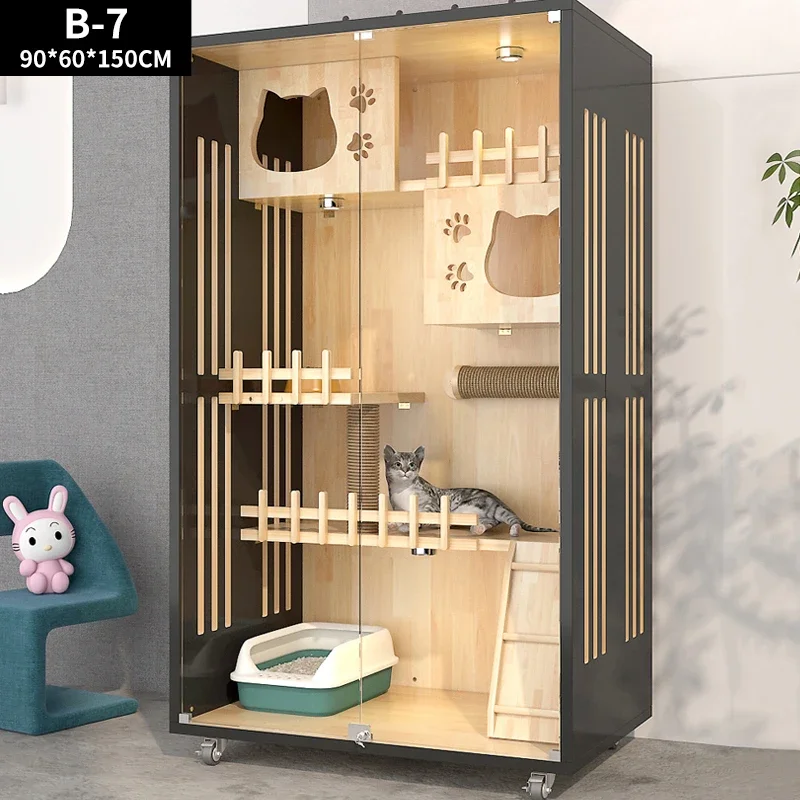 Hot sale Indoor easy install wooden pet cat play house cages furniture cat villa house for multiple cats