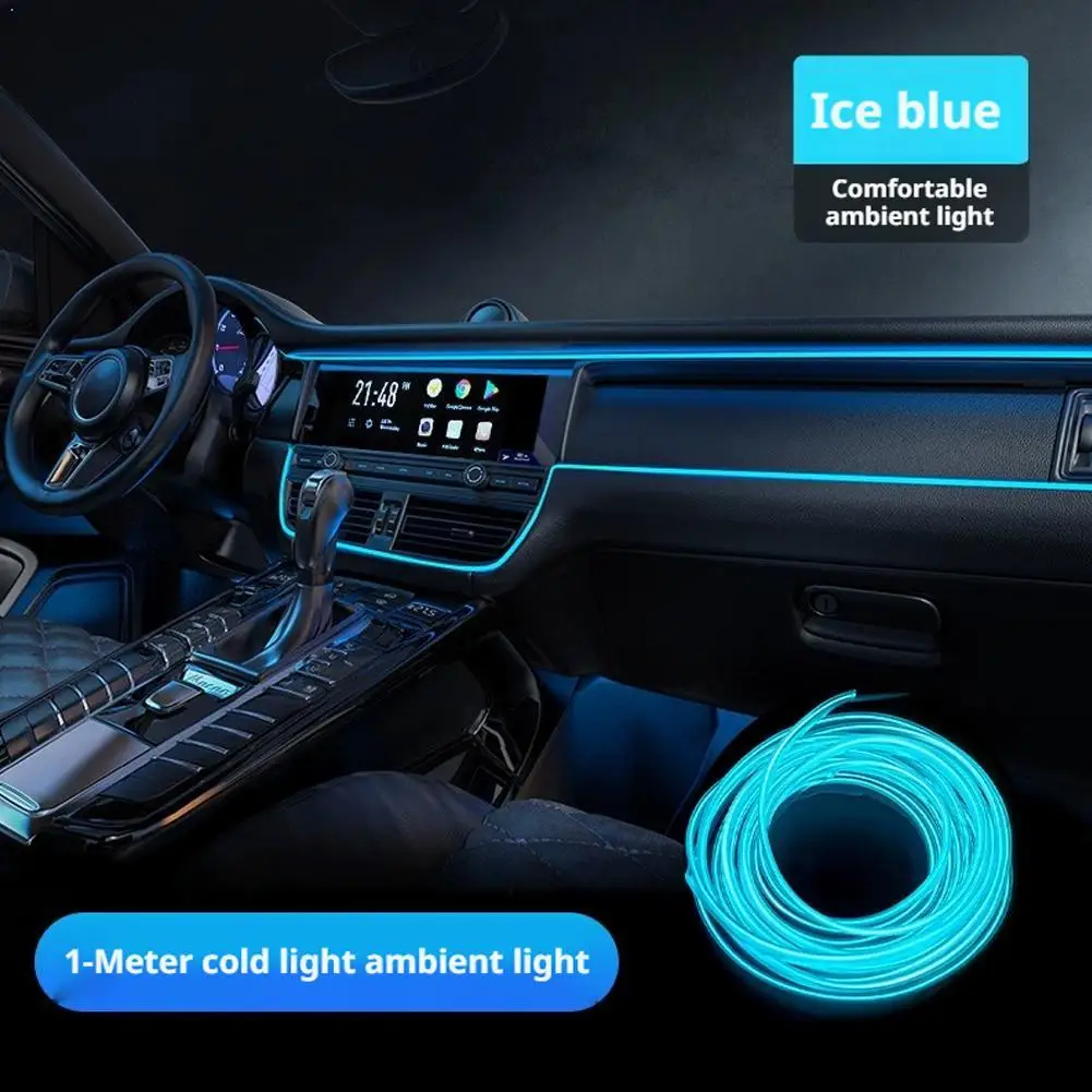 

Car Interior Atmosphere Strip 1/2/3/M DIY Cold Light Line Tube USB Auto Decoration Ambient Lamp Blue White