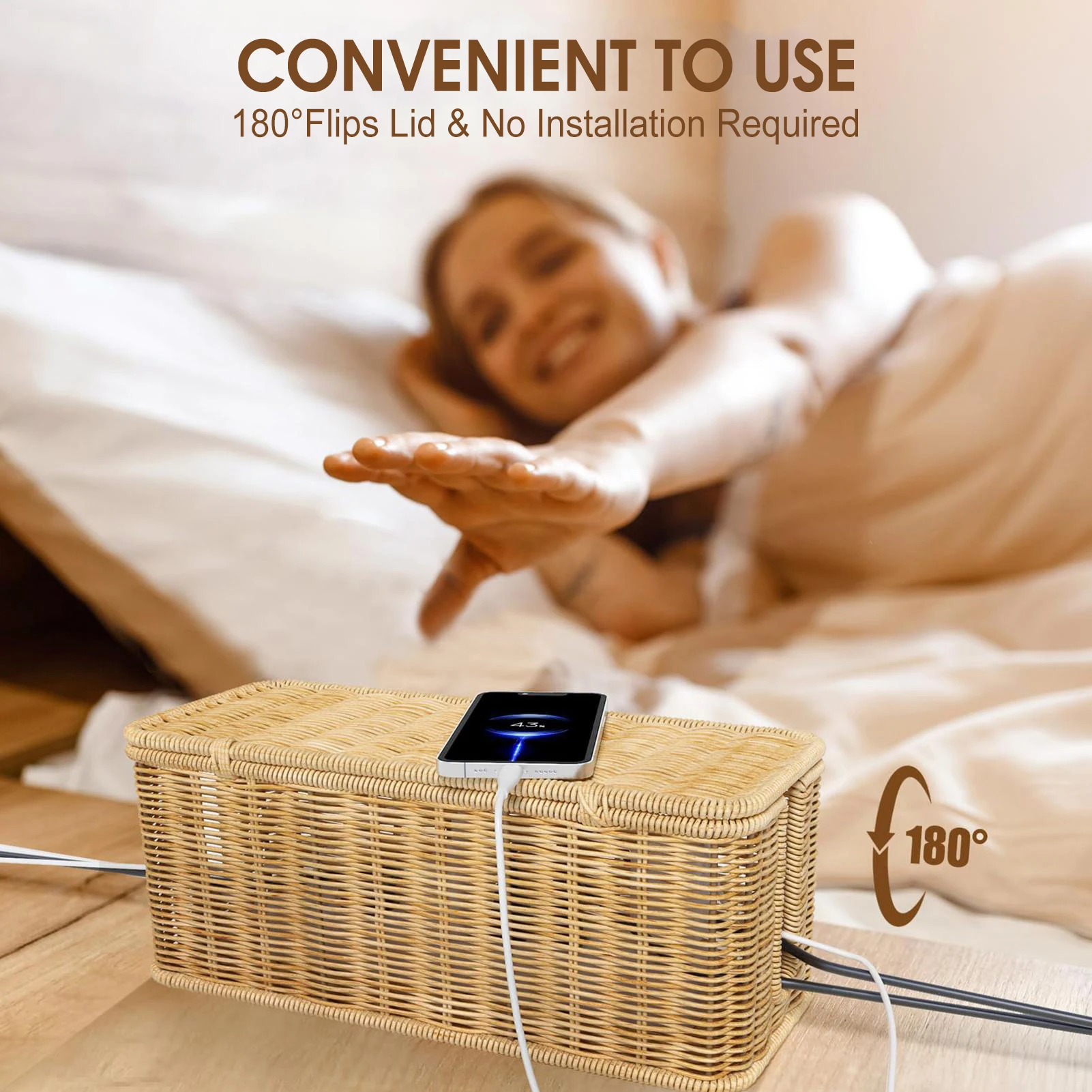 Desktop Cords Imitation Rattan Organized Box Add a Touch of Rustic Elegance to the Room for Mobile Phone Computer Wires