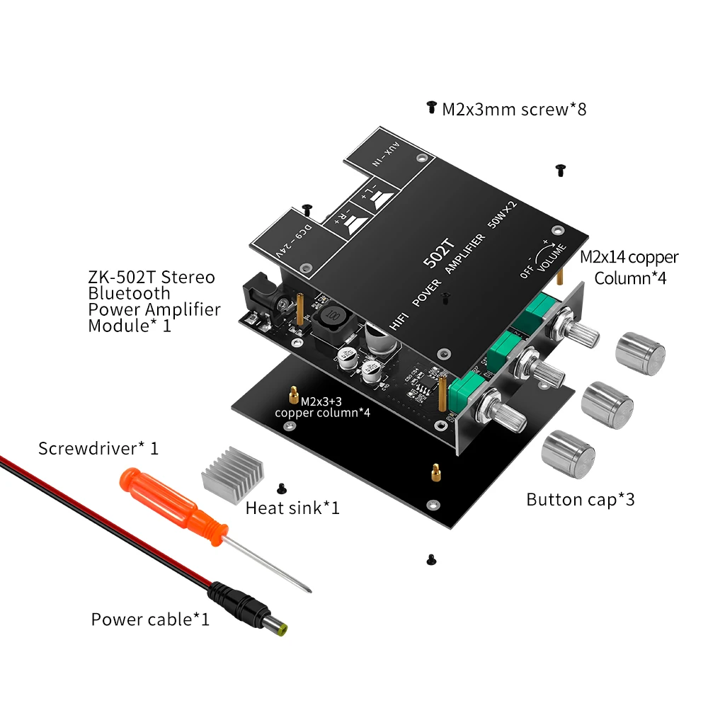 ZK-502T 50W * 2 module de carte amplificateur audio réglable haute et basse fréquence caisson de basses Bluetooth stéréo double canal