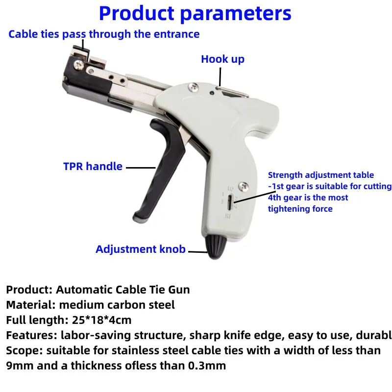 Imagem -03 - Ferramenta de Cabo Tie Gun Bundle Tension Trigger Cabo Alicate Cortador Aço Inoxidável Zip Mão Cinta de Fixação Aço Inoxidável