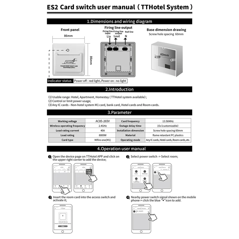 AC56-Bluetooth Penghemat Daya Tthotel Sakelar Hemat Energi Kartu RFID 13.56Mhz Kontrol Aplikasi Penghemat Energi untuk Apartemen Hotel