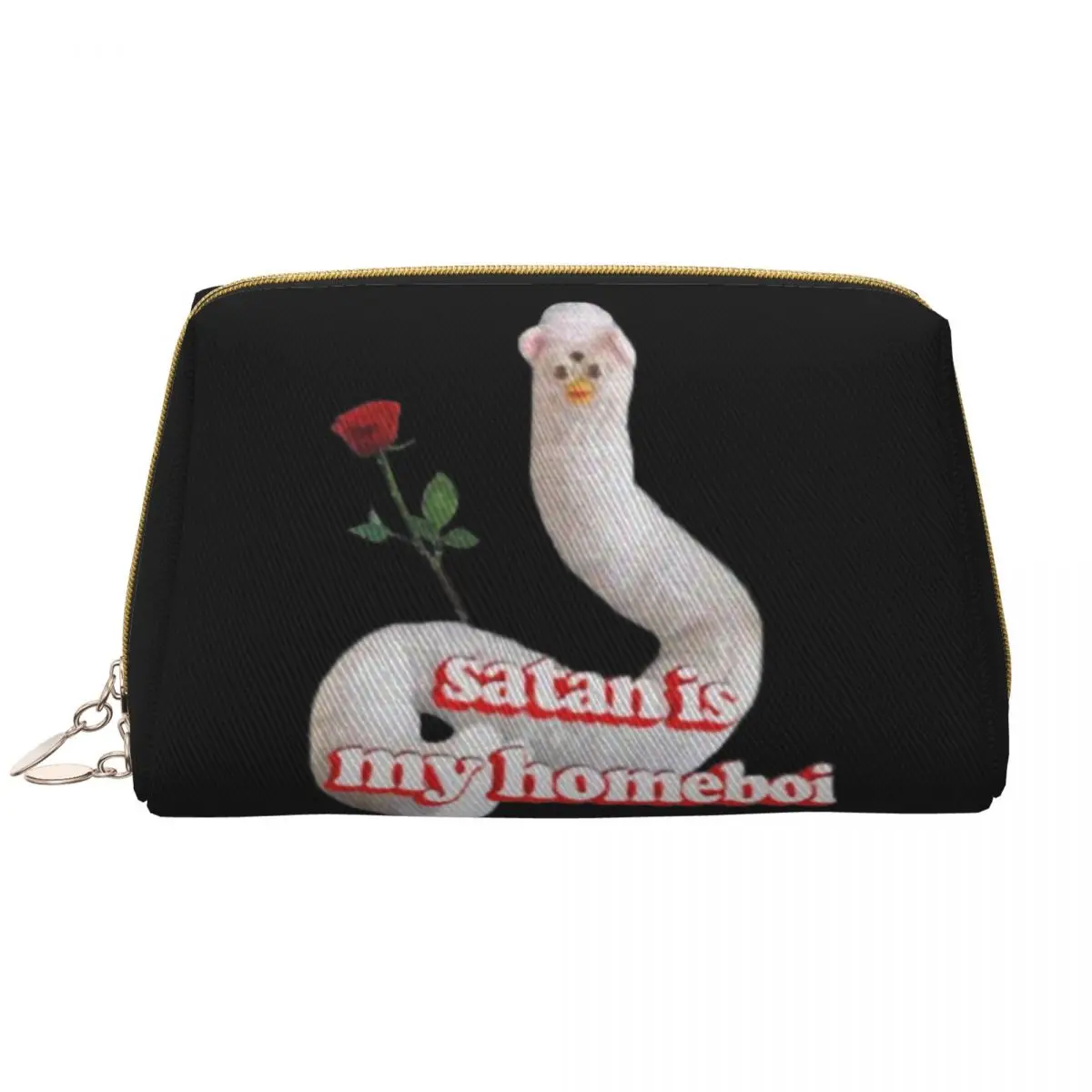 Custom Long Furbys Satan Is My Homeboi Toiletry Bag Women Makeup Cosmetic Organizer Ladies Beauty Storage Dopp Kit Case