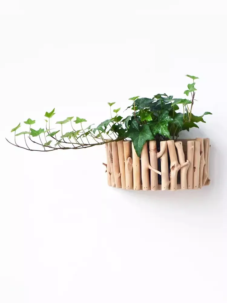 

Wooden vase wall decorative potted plants creative simple living room planter half wall hanging planter hanging basket succulent