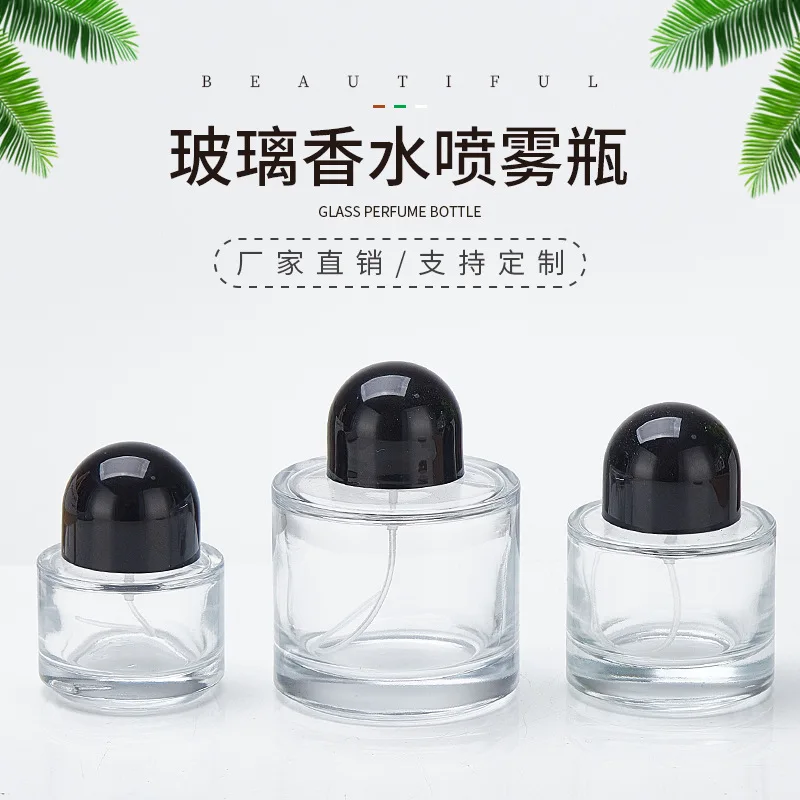 

100 шт., 30 мл, пластиковая черная полукруглая крышка, флакон с распылителем для духов, косметический контейнер, прозрачная стеклянная пустая бутылка для путешествий