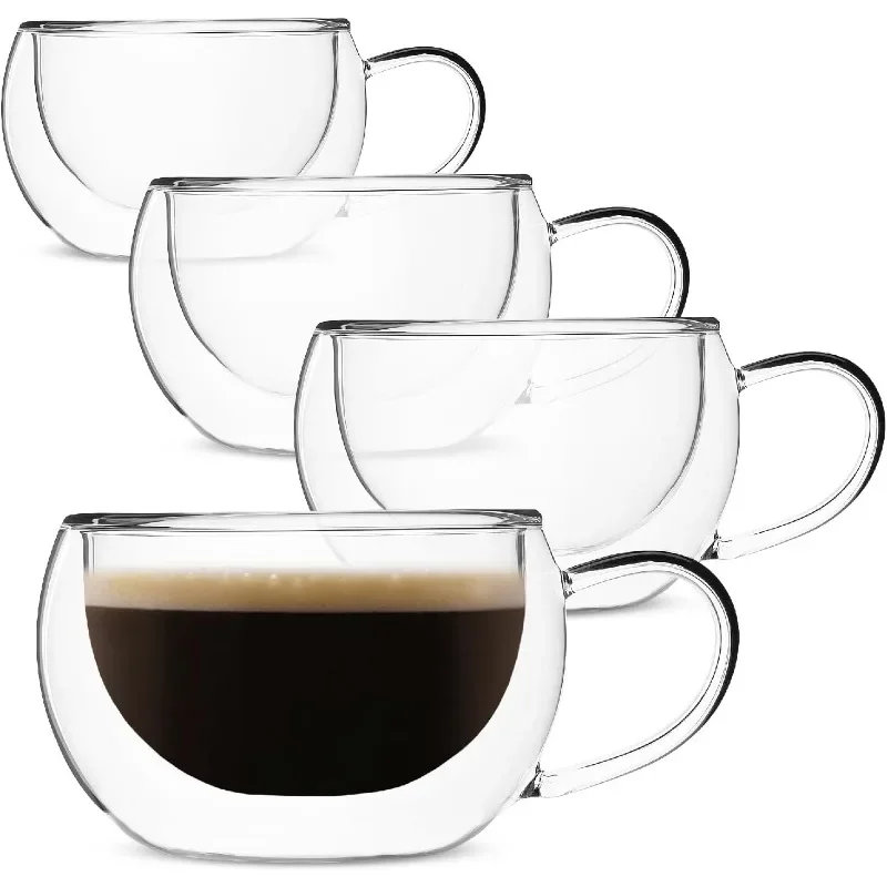 

Insulated Coffee Cups, Set of 4 (9 oz, 270 ml), Double Wall Glass Tea Cups, Glass Cups, Glass Mug, Coffee Cups Coffee tumbler