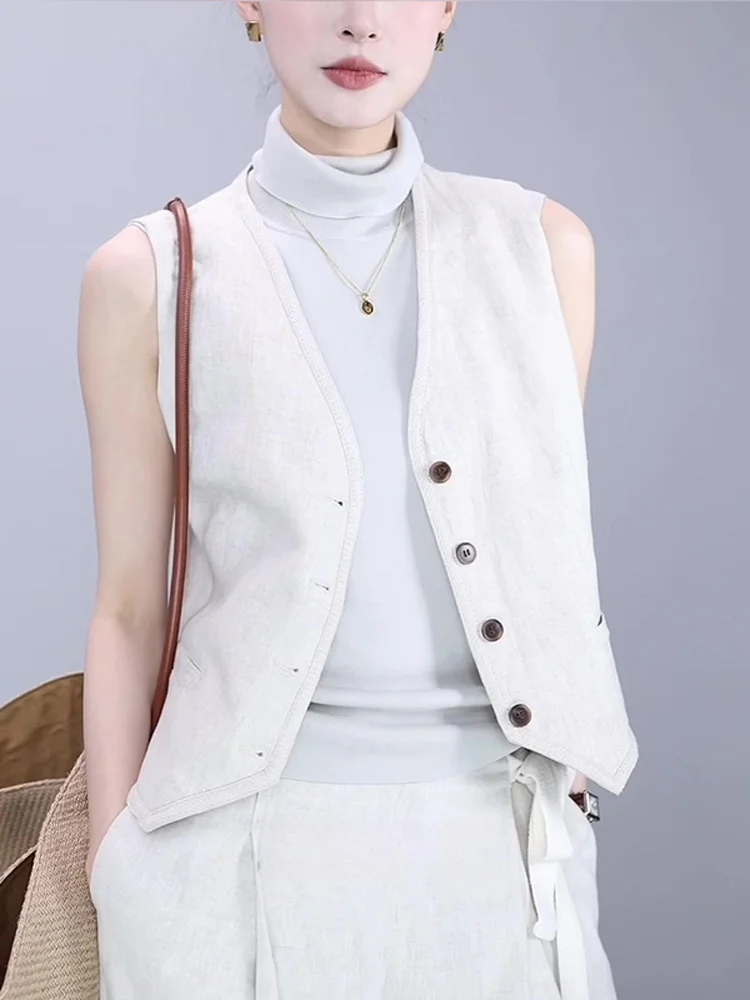 Slimming High-End Fashion Vest 2025 Summer New Daily Commute Casual Sleeveless Women's Top V-neck Single Button Closure