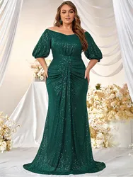 Plus Size Off-Shoulder Sequin Floor-Length Wedding Evening Dress Plus Size Luxury Elegant Summer Sparkling Evening Dress For Wom