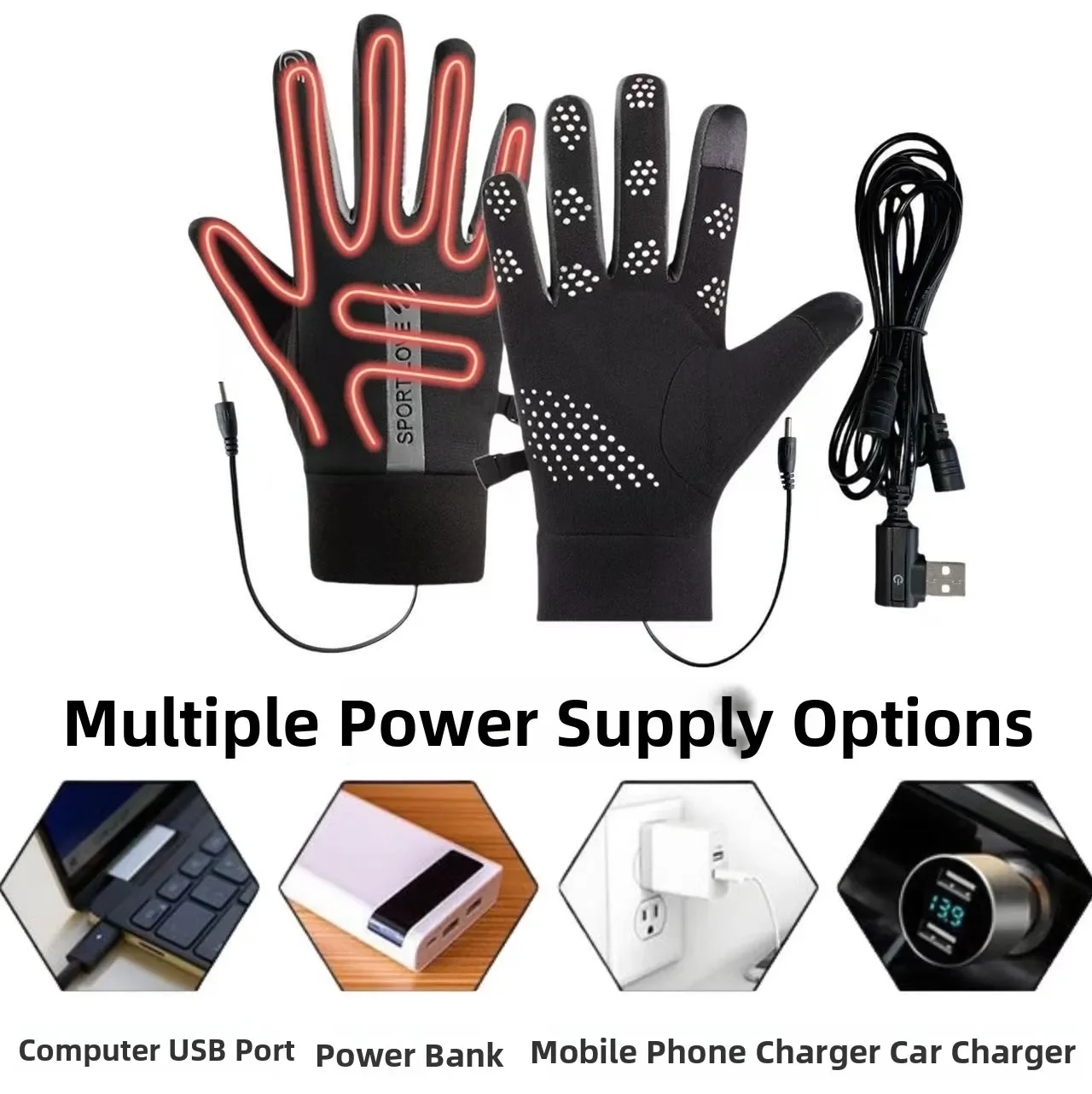 

Adjustable Temperature Heated Gloves Thickened Electric Heating Anti-slip Touch Screen Heatable Gloves Five Fingers Hand Warmer