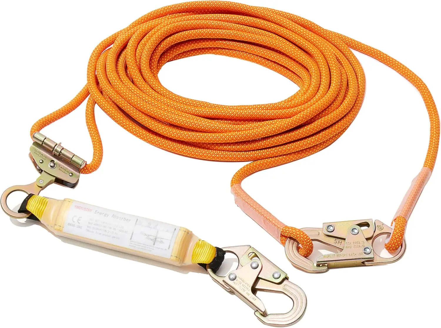 

Комплект для защиты от падения 50 футов (15 м) с веревкой, стальными крюками и амортизатором для безопасности при работе на крышах и в альпинизме