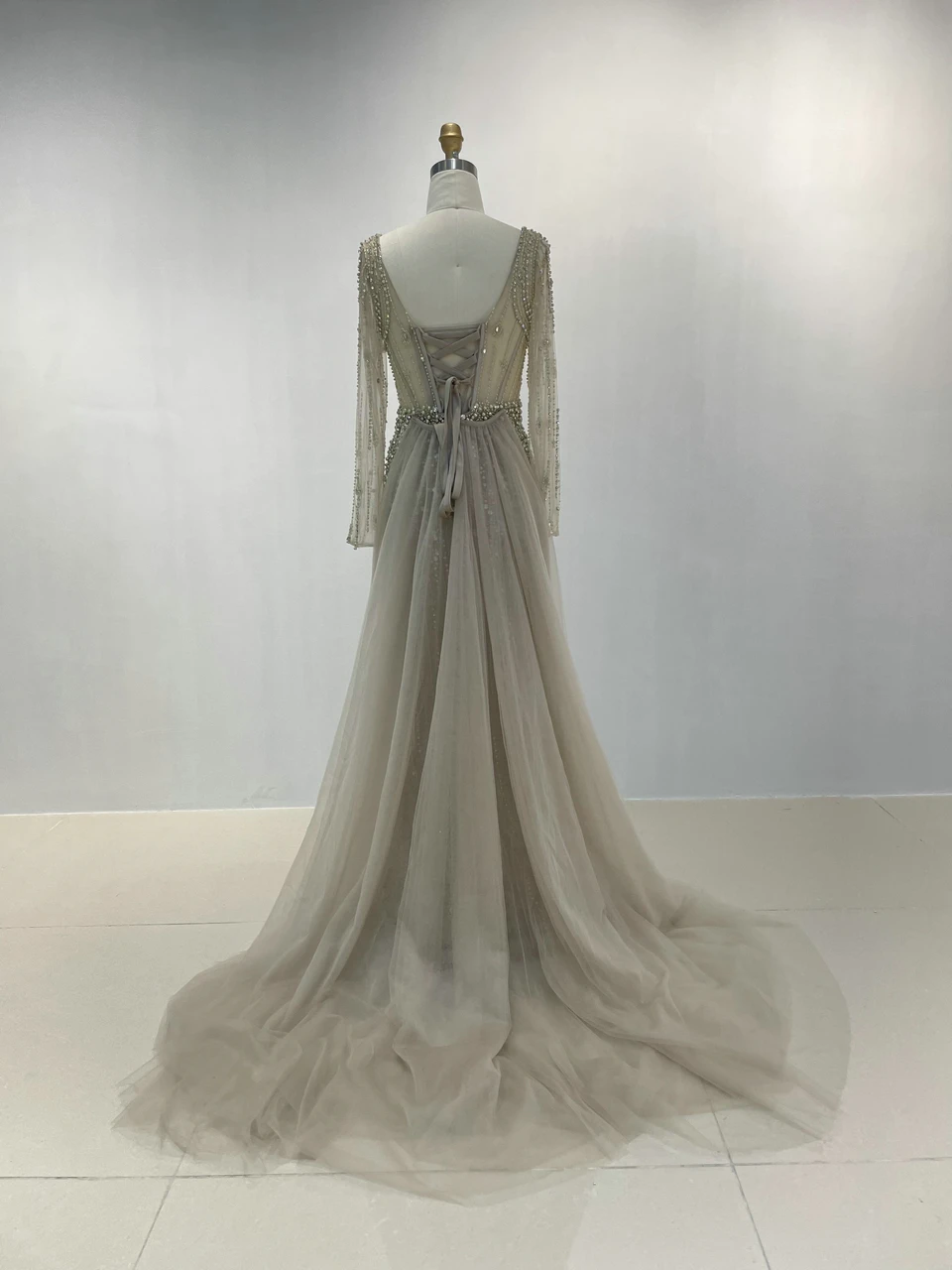 Mymb langärmlige nackte Couture Perlen Abendkleider elegante Luxus Meerjungfrau Hochzeits feier Kleid my30021