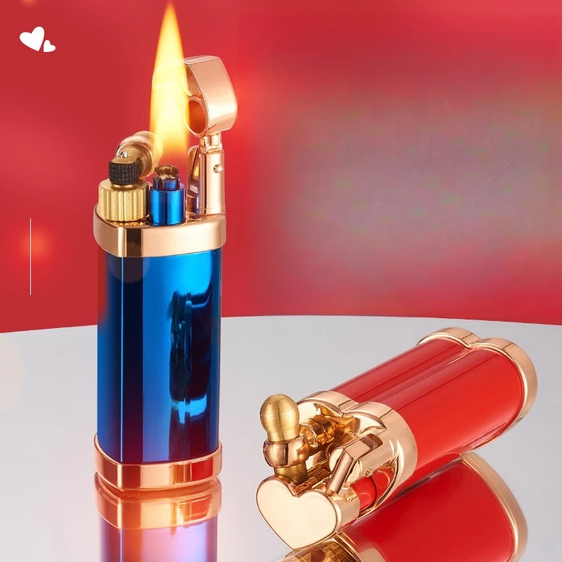 Christmas-exclusive Festive Gift: Retro Heart-shaped Arm Lift and Spin Mini Electroplated Ice Coal Oil Lighter Gadgets for Men