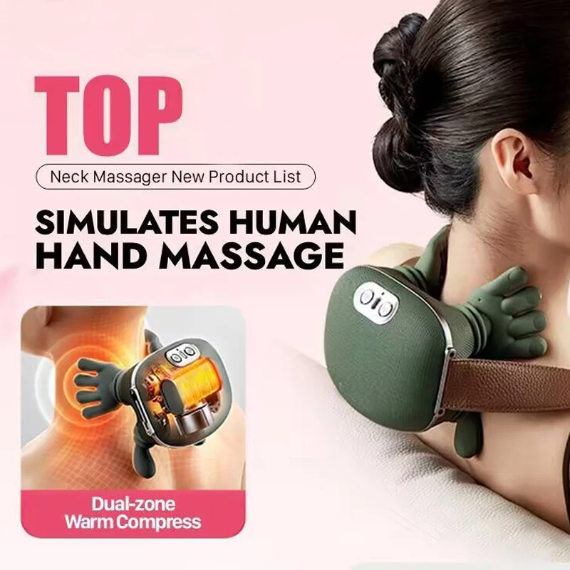 

USB rechargeable neck and shoulder heating massager, electric kneading massager, 4D hand simulation, back and leg massager