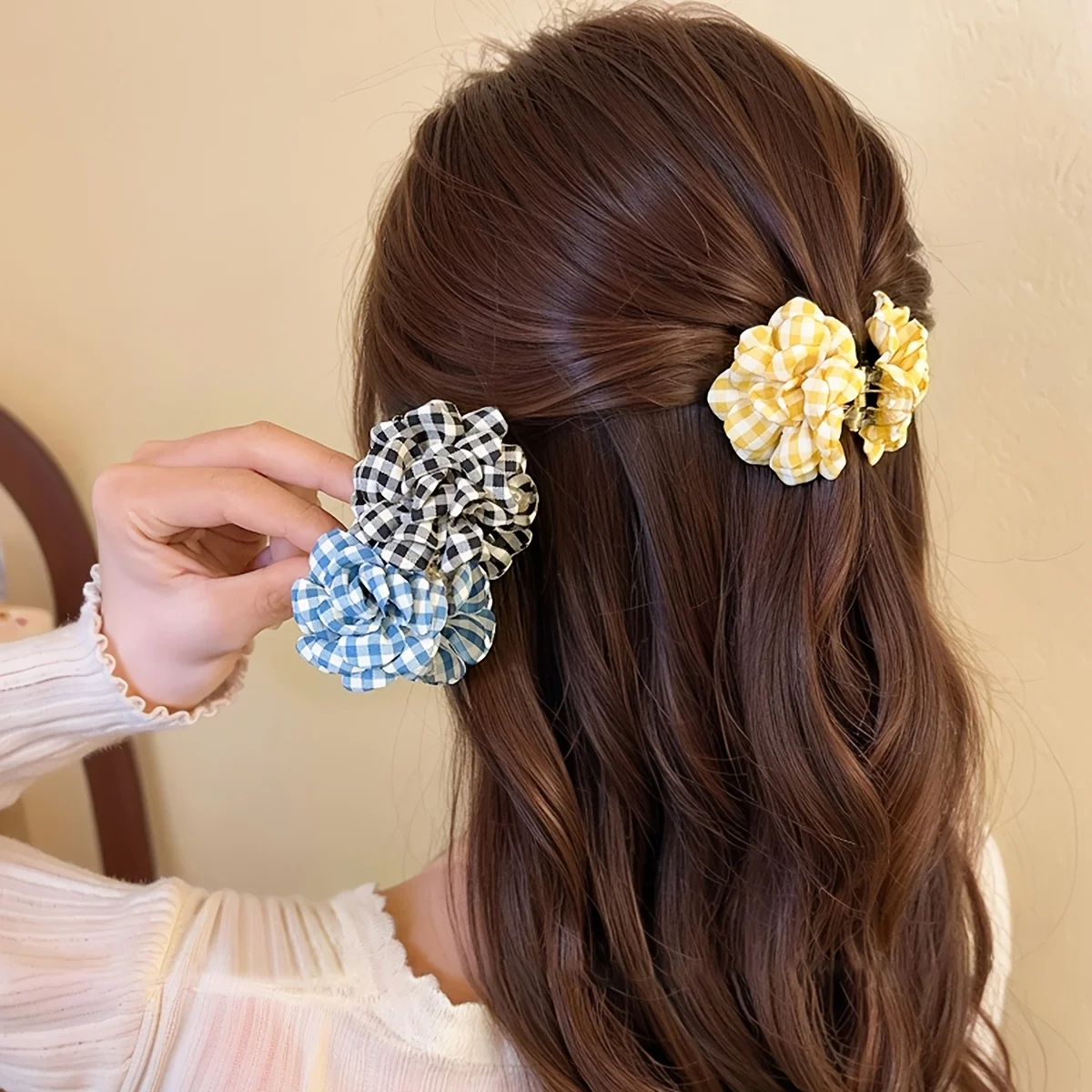 Lot de 2 ou 1 pince à cheveux florale multicolore à carreaux de 5 cm, accessoire capillaire élégant et polyvalent pour toutes les saisons