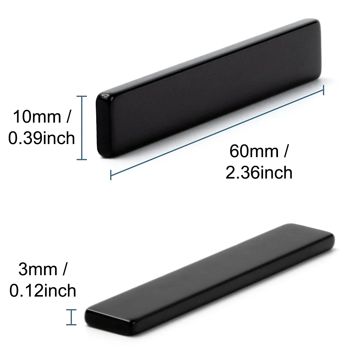 60x10x3mm Large Black Epoxy Coated Neodymium Bar Magnets, High-Performance Rare Earth Magnets with Double-Sided Adhesive