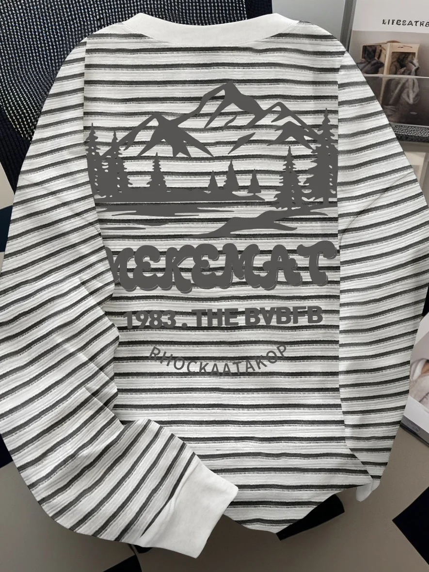 

Outlet Brand Men's Long Sve T-irt Striped Faionable Versatile Top Heavyweight Printed round Ne Casual Wear