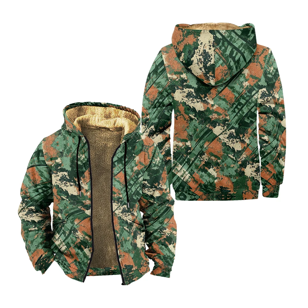 

Men's Fleece Zip Up Hoodeds Jacket Winter Man Casual Harajuku Retro Unisex Outerwear Parka for Men Printing Streetwear