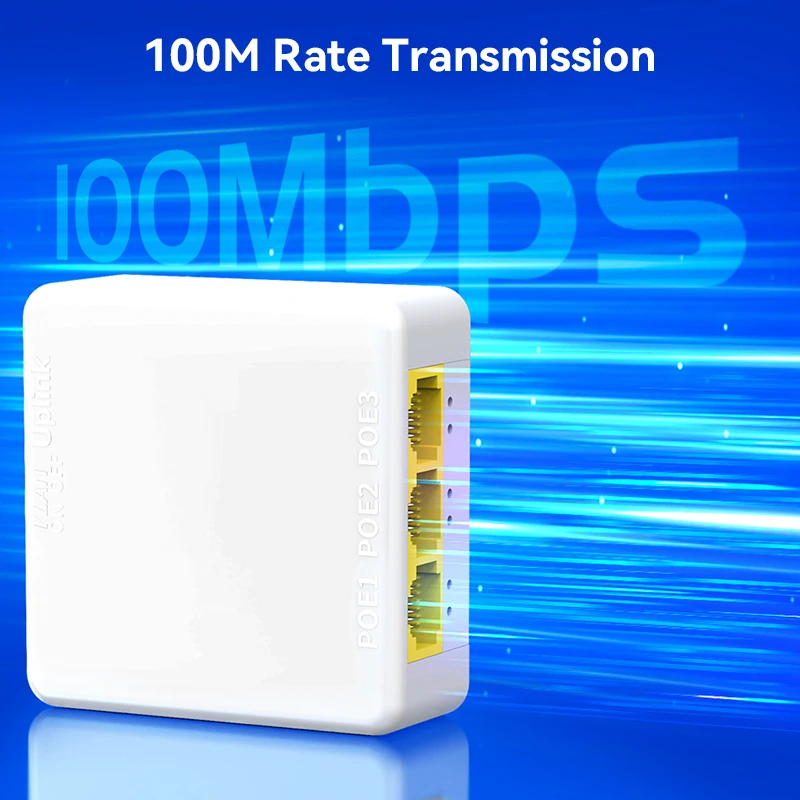 HORACO 3 porte 100M POE Extender 100M Switch di rete Ripetitore IEEE802.3af/at Plug & Play per Switch PoE NVR Telecamera IP AP