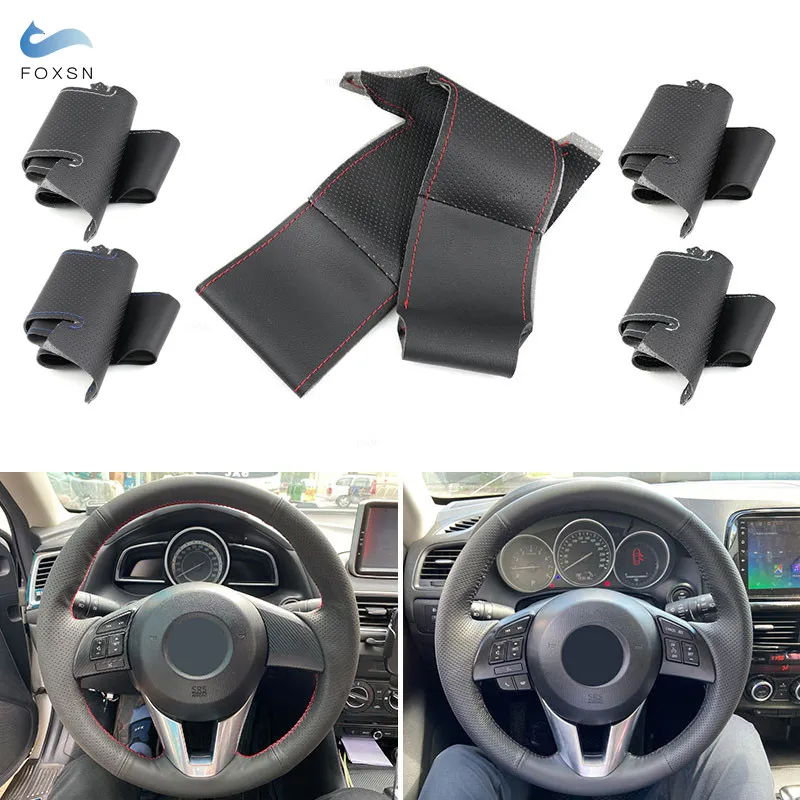 

For Mazda CX-5 CX5 6 Atenza New Mazda 3 CX-3 CX3 Scion iA 2016 Hand-stitched Car Steering Wheel Leather Cover Trim Accessories