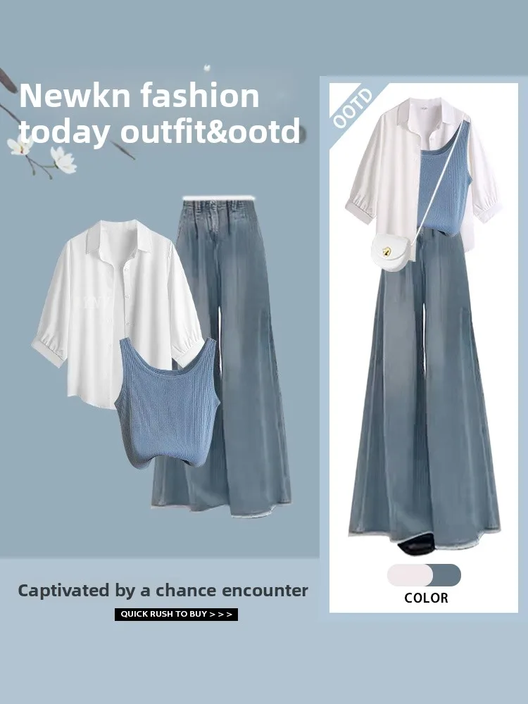 Faionable décontracté Protection solaire irt ort Design coupe ample jean col Sli boutonnant Long Sve ensemble pour femme