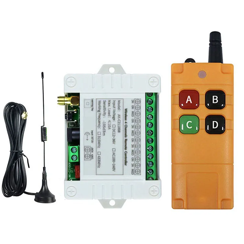 

DC 12V 24V 36V 4CH RF Wireless Remote Control Switch Radio Receiver With 2000M Long Distance Remote controller Suckers antenna