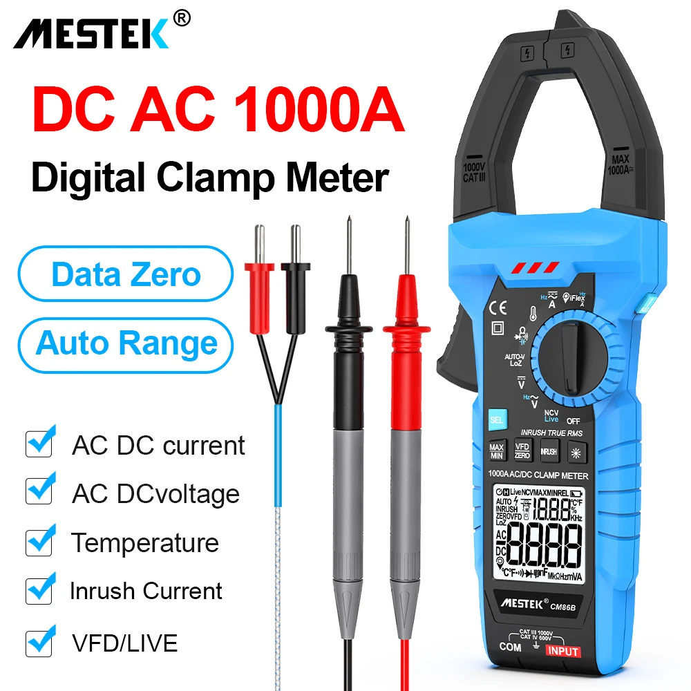 

1000A AC DC Digital Curent Clamp Meter High Precision Multimeter Pinza Amperimetrica True RMS Temp Capacitance NCV Ohm Hz Tester