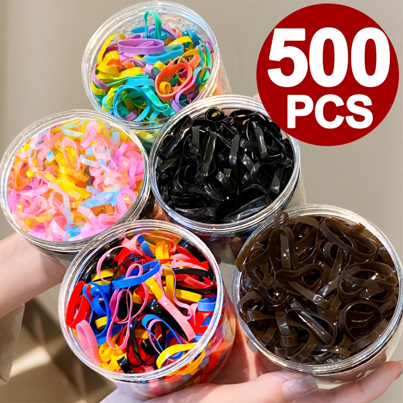 500pcs Color Disposable Thickened Headrope Kids High Elastic Non-damaging Rubber Band Girl Hair Rubber Rings Hair Accessories