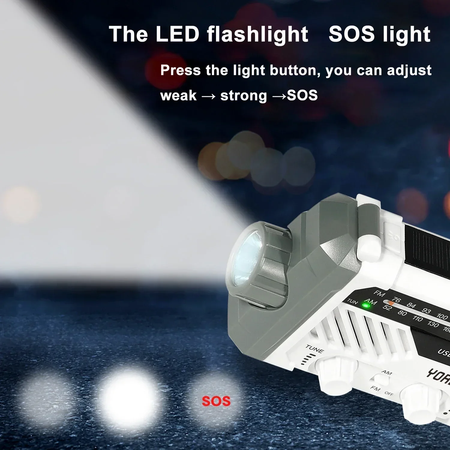 جديد! راديو AM/ FM/NOAA للطوارئ، راديو شمسي يعمل بالبطارية مع مصباح يدوي LED، مصباح مكتبي، شاحن 2000 مللي أمبير في الساعة، SOS