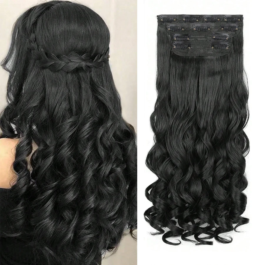 20-Inch Synthetic Hair Extension Set Roman Curl 4-Piece Heat-Tolerant Women's Hair Piece Kit Hair Extensions for Women