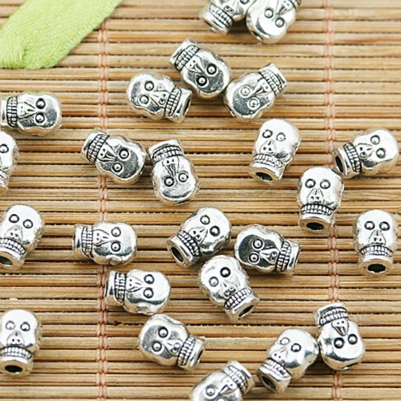 20pcs 8*6mm Tibetan Silver Color 2sided Skull Head Spacer Bead EF2440 Beads for Jewelry Making