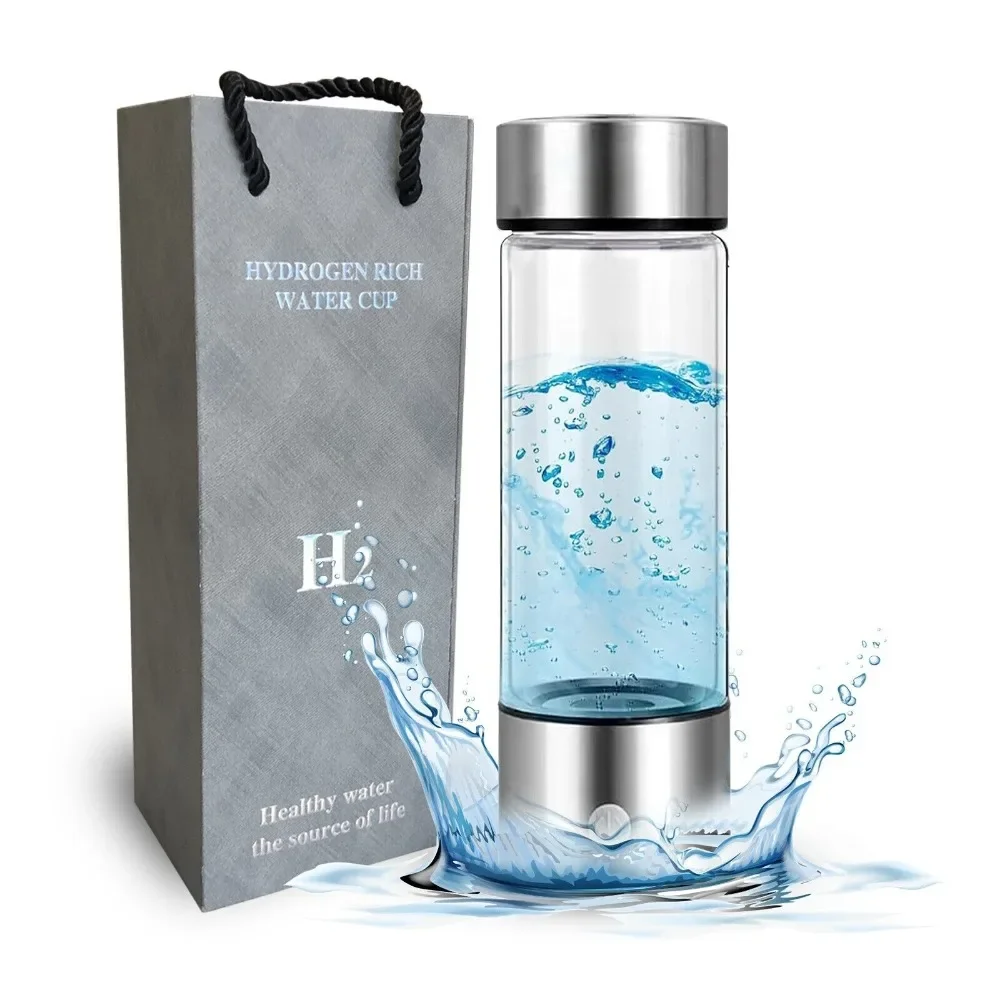 2024 new gift boxHydrogen Water Bottle 450ML Rich Alkaline Portable Glass Bottle Generator Ionizer Cups for lovers,family,friend