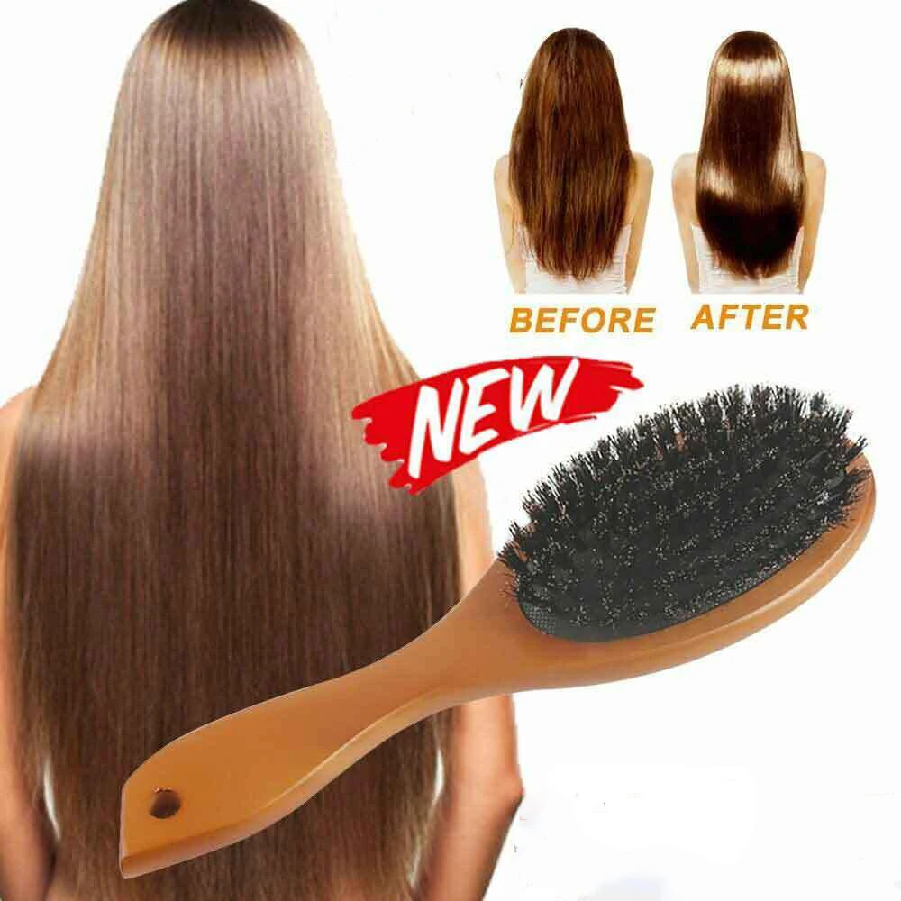 Oval Brush With Boar Bristles Natural Bristle Hair Comb Scalp Massage Brush Natural Boar Bristle Brush Beech Wood Handle Comb