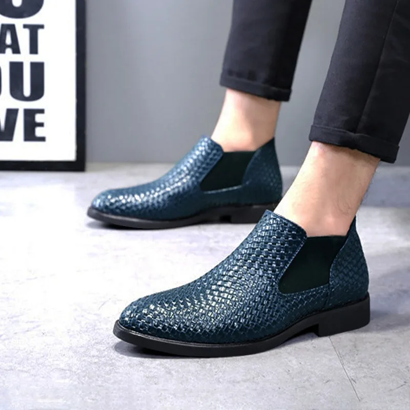 Czarne męskie buty, luksusowe, wysokiej jakości botki Chelsea, męskie skórzane buty za kostkę, casualowe buty designerskie, klasyczne biznesowe botki męskie. — zdjęcie 7