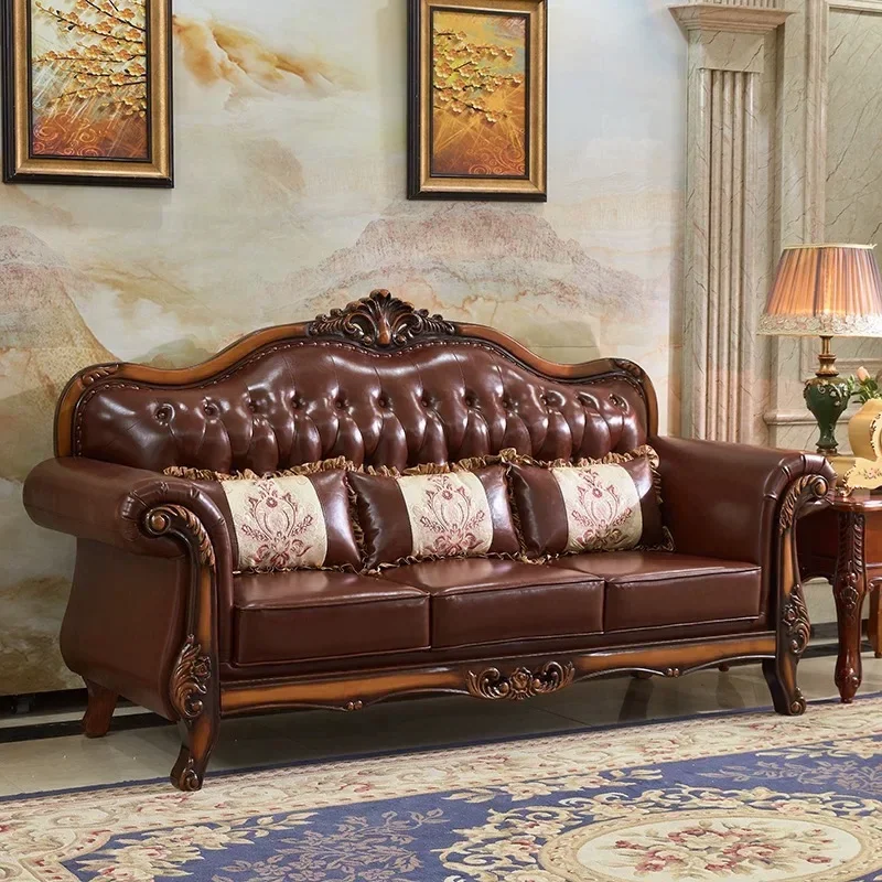 Leather Brown Living Room Sofa Set Luxury European Design Modern Style Sofa Full Set Nordic 3 Seater Canape Salon Home Furniture