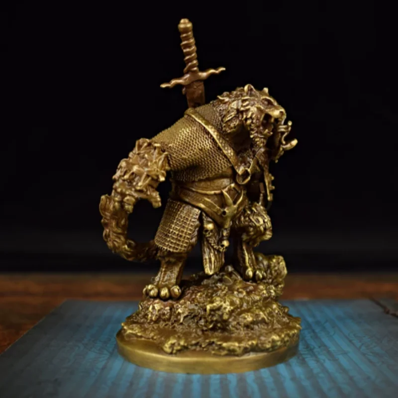 Antique brass carved zodiac tiger ornament simulated animal model home living room desktop exquisite decorative crafts