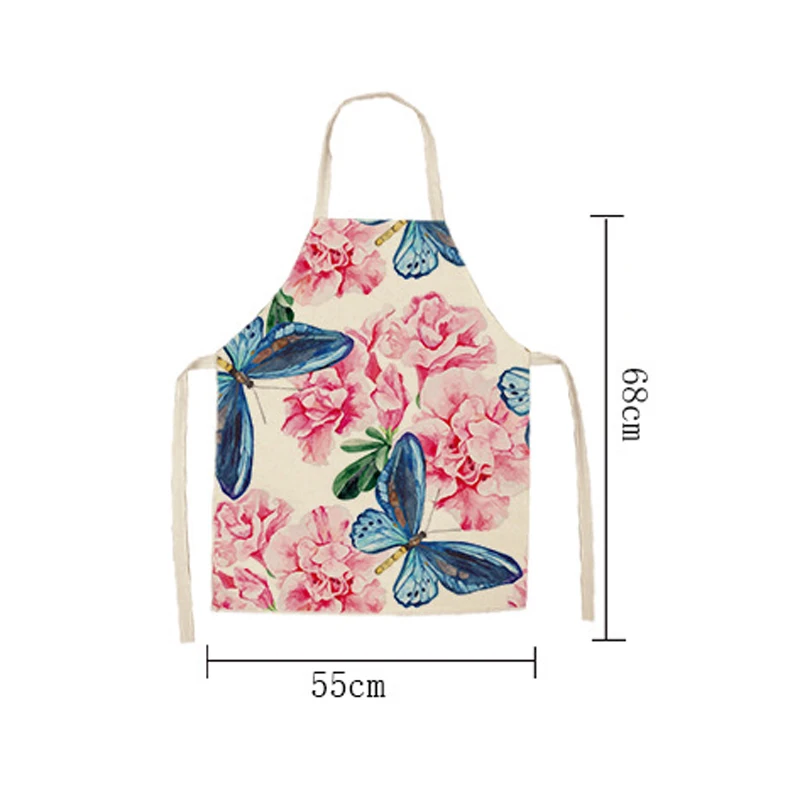 1Pcs Butterfly Flowers Linen Kitchen Apron for Woman Dress Japanese Cartoon Garden Aprons Cooking Accessories Home Decor Apron