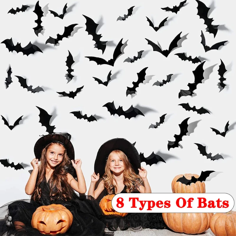 

Halloween Decoration 3D Black PVC Bat Halloween Party DIY Decor Wall Sticker Bar Room Halloween Party Scary Decos Props