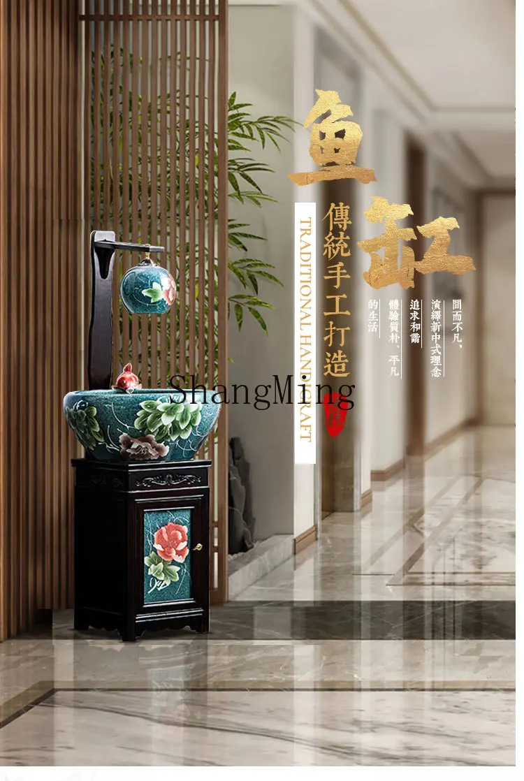 ZYY exquisite living room new Chinese-style lucky water featuring fish tank large floor-to-ceiling running fountain ornament