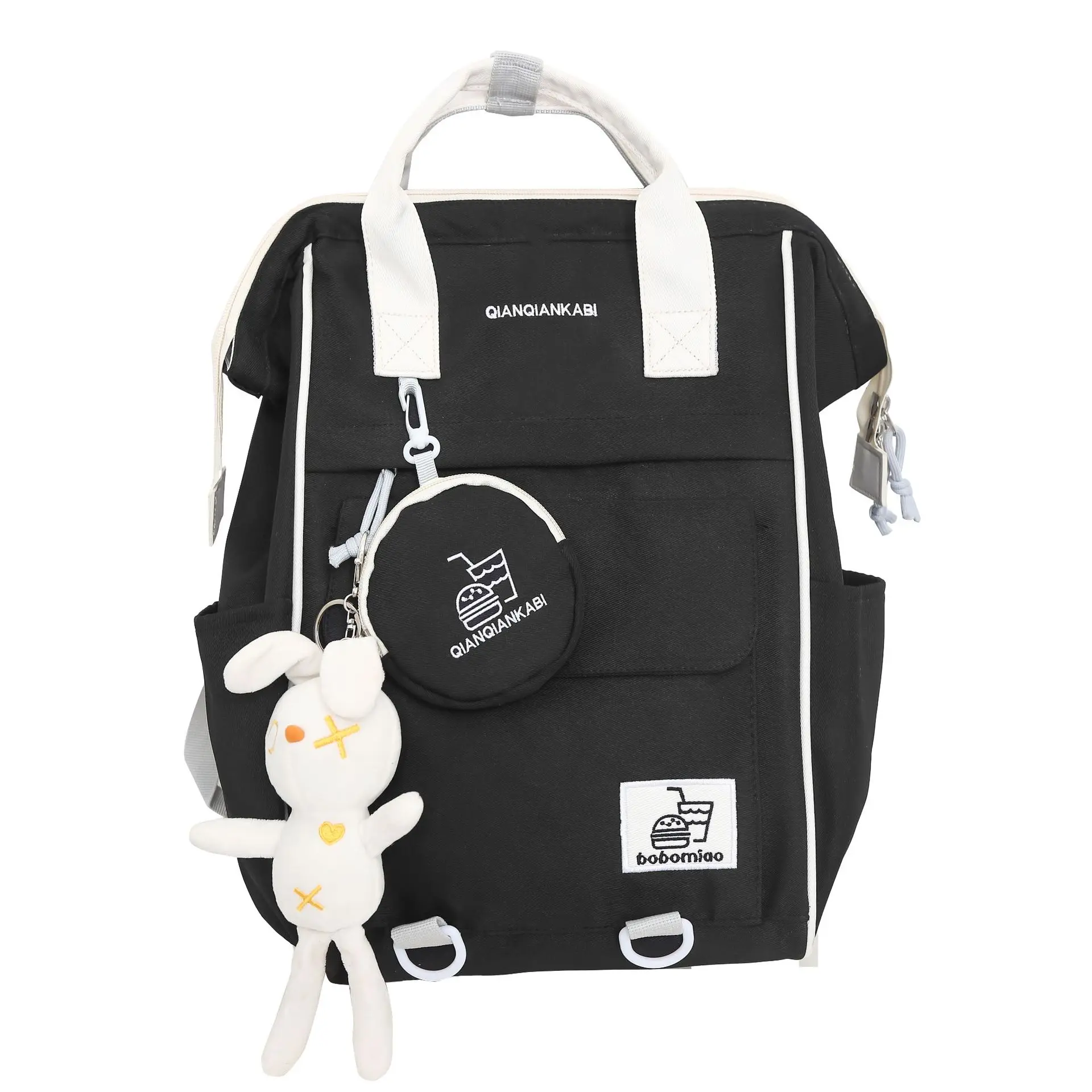 Mochila Escolar Estilo Coreano para Meninas, bonito Bookbag de Nylon para Mulheres, Mochila Kawaii, Sacos de Viagem, 2 Peças, Moda