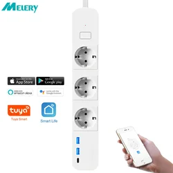 Melery EU Wifi Smart Things Power Strip 3 AC Outlets USB Type-C Socket Plug Remote Control by Tuya Yandex Alexa Dot Google Home