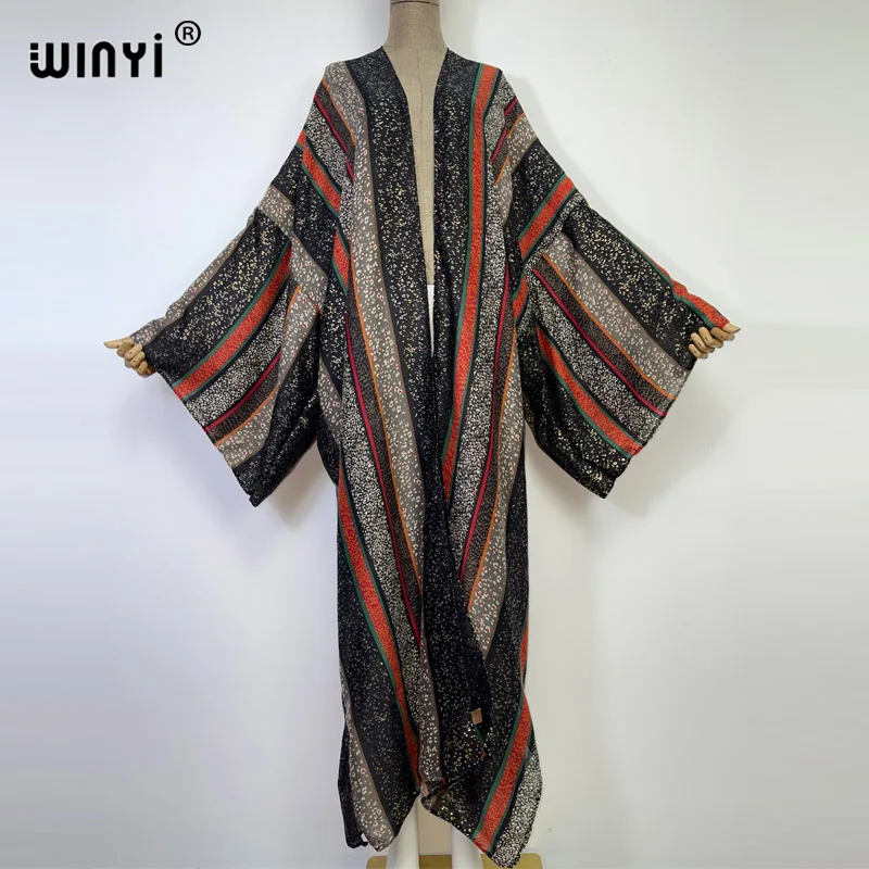 

2022 Autumn winter WINYI new africa Boho Printed Long Kimono Dress Women Cardigan Coat Dress Beach Wear Swim Suit maxi kaftan