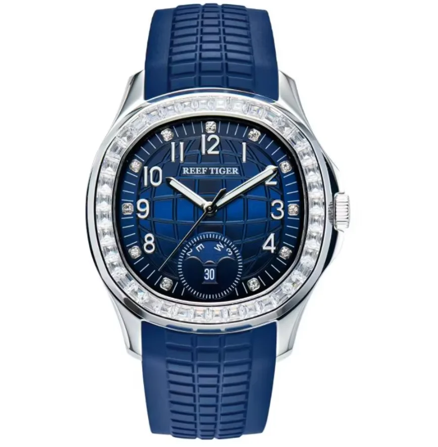 Reef Tiger Men Automatic Watch 39mm Square Mechanical Wristwatch 50M Waterproof Luminous Crystal Bezel Week,Date