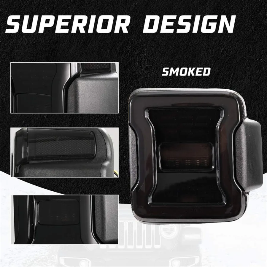 أضواء خلفية LED مدخنة لملحقات جيب رانجلر JL 4xe 20182025 مع مبيت أسود وعدسة ملونة معززة للرؤية #4