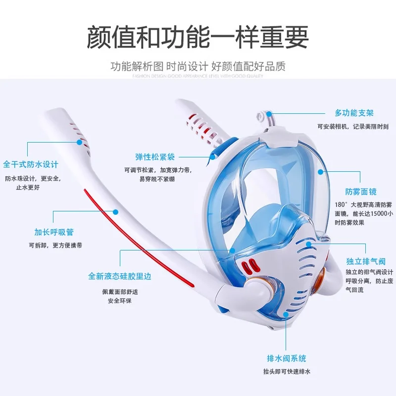 

Double-tube diving mask, snorkeling three-treasure myopia mask, snorkeling full dry water goggles, equipped with adult