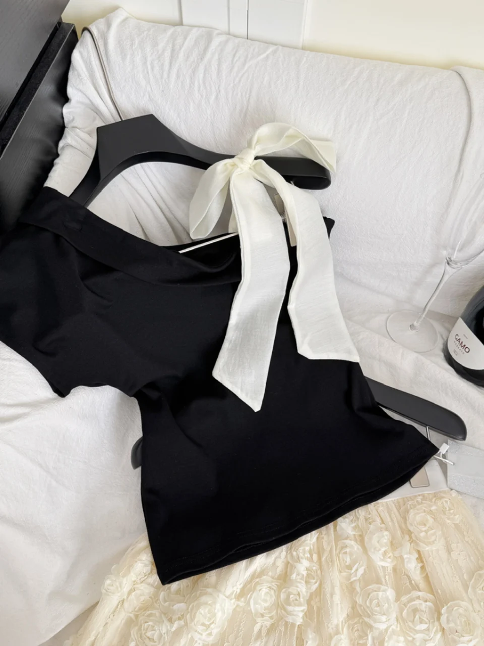 

Pure Desire oulder Bared Knot Svel Vest Top Set Beautiful Floral 3D f Skirt Faionable Women's Ensemble