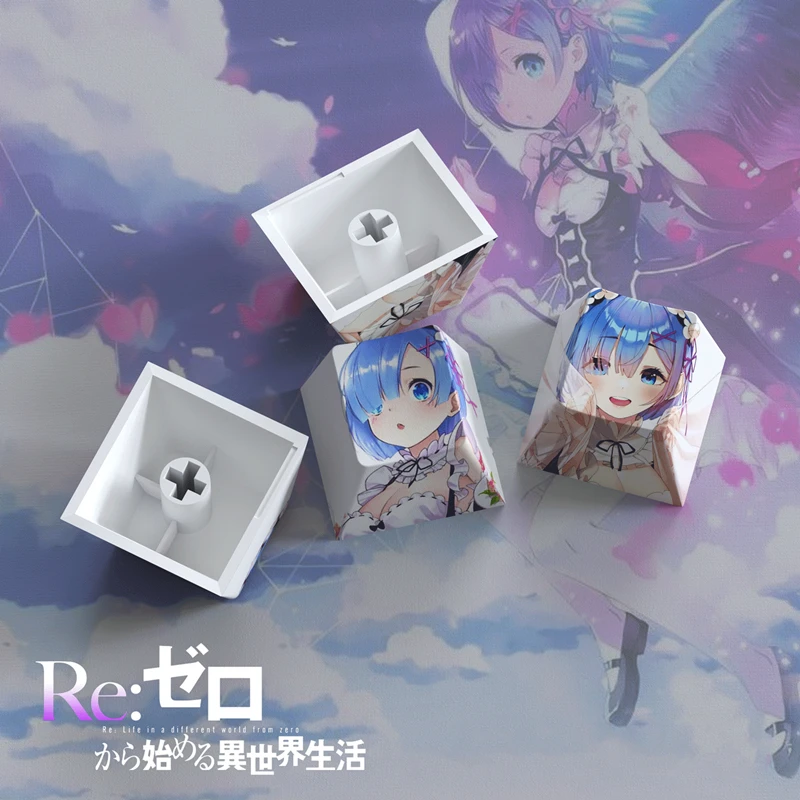 4 Keys/set Re:Life In A Different World From Zero Keycaps PBT Dye Subbed Key Caps Cherry Profile Anime Cartoon Keycap R4 Height