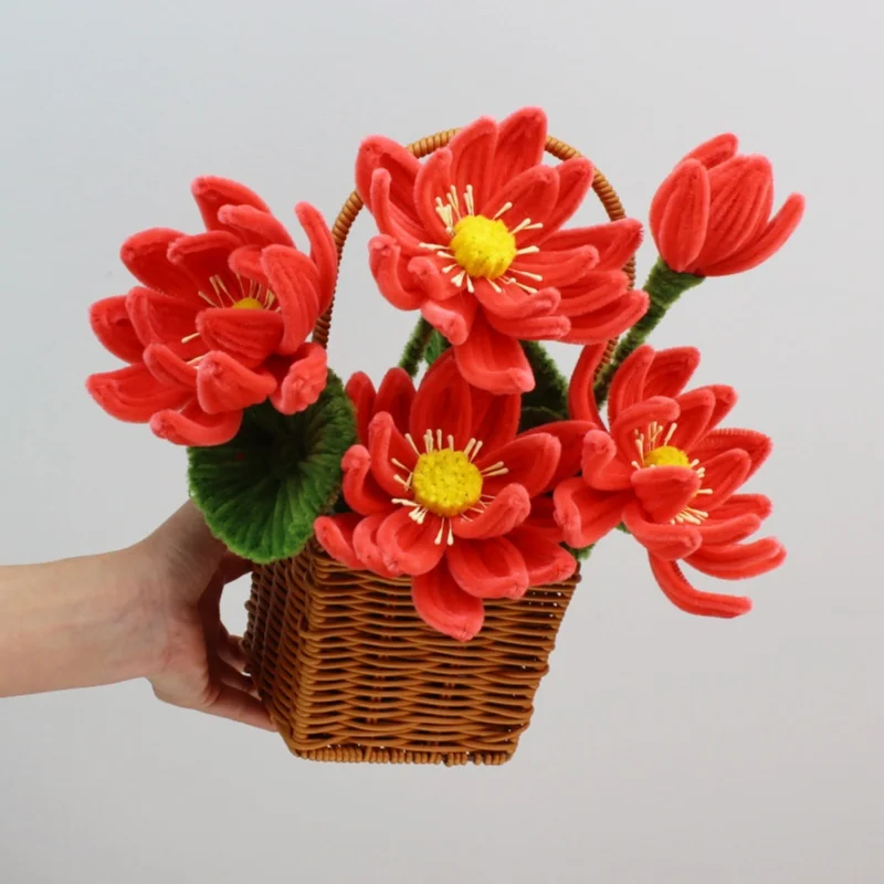 PIPE Lotus Artificial Flower Basket Finished Handmaded Lotus Flower Christmas‘ Day Gifts for Guests DIY Craft Wedding Party